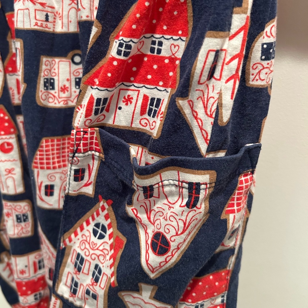 Hanna Andersson Red and Navy Striped Kids Dress Festive Gingerbread Houses 6-7Y - Picture 3 of 5